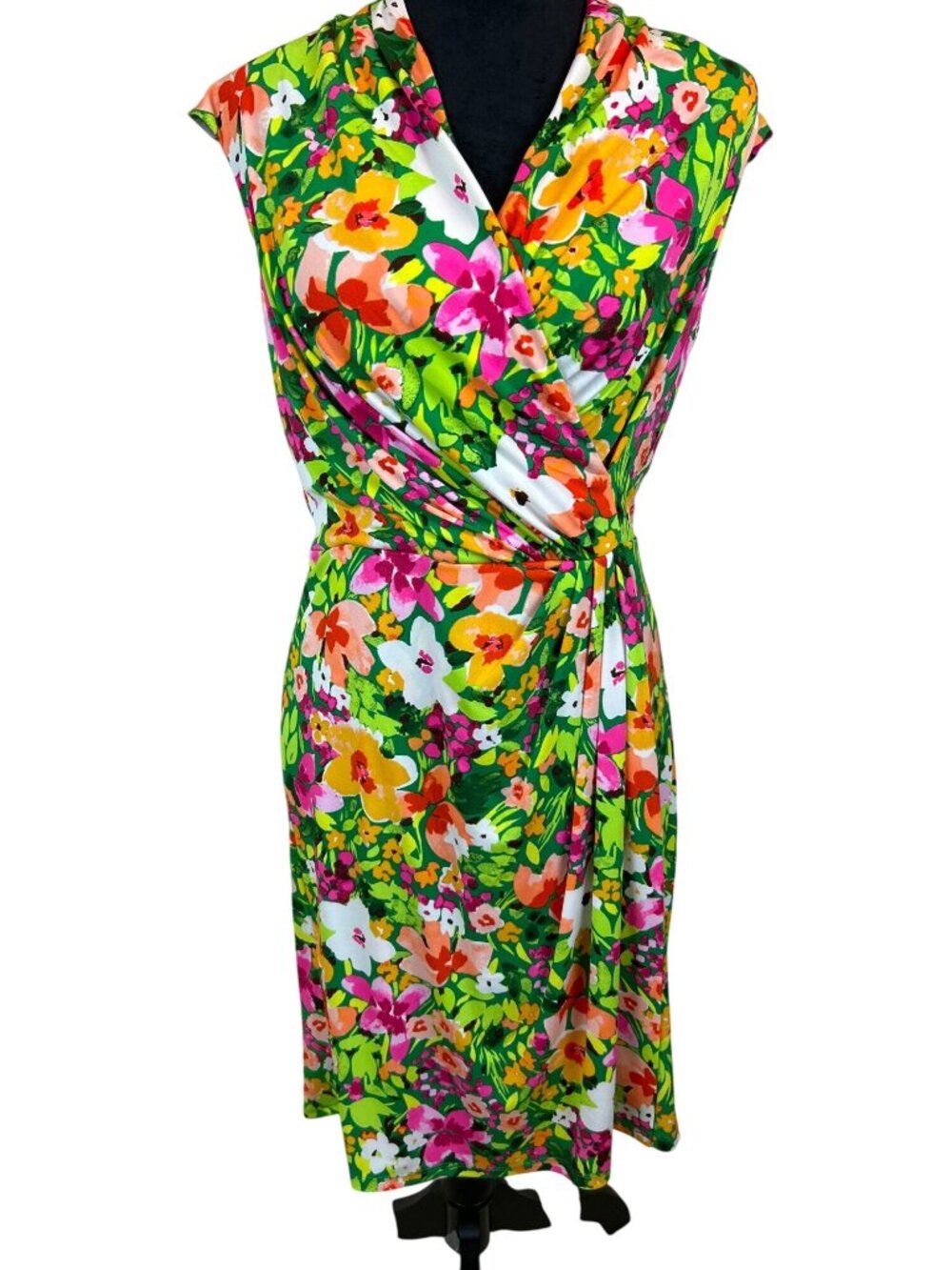 Vince Camuto Faux Wrap Sheath Dress Size 8 Floral Green Pink Spring Summer Boho - Picture 3 of 14